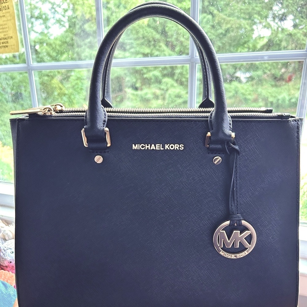Michael Kors Safiano Black Canvas Tote and Matching Wallet